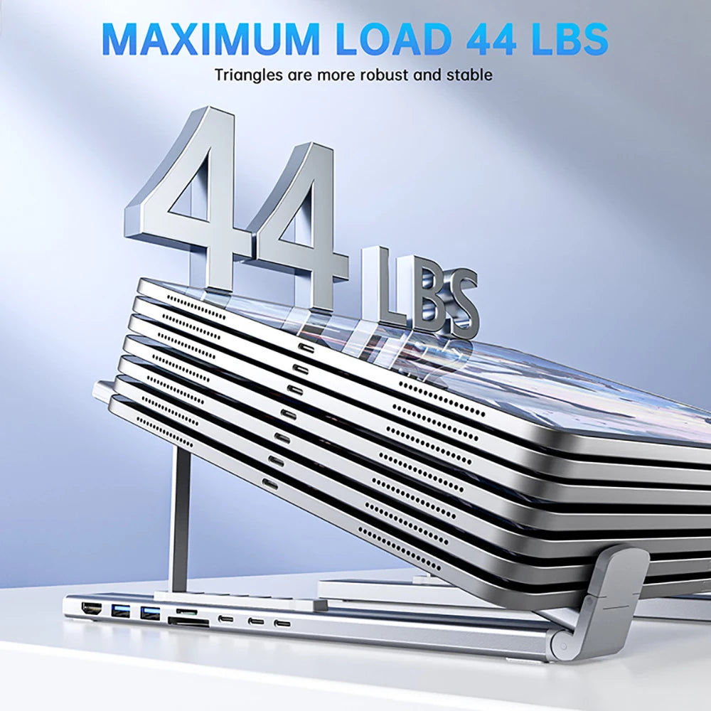8-In-1 Bracket Docking Station Aluminium Alloy Laptop Holder Hub TYPE-C to HDMI Adapter 4K PD100W USB3.0 5Gbps Hub USB Splitter