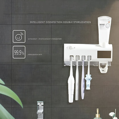 Toothbrush Sanitizer,Uv Toothbrush Holder Wall Mounted,Bathroom Toothbrush Sanitizer,With 4 Slots and 1 Automatic Toothpaste Dispenser,For Electric / Regular Toothbrush