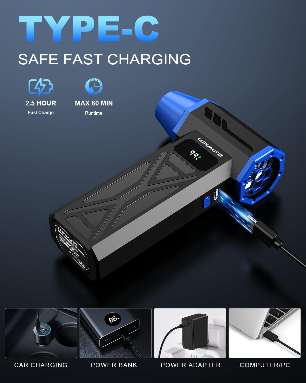Compressed Air Duster, Super Power Turbo Fan, 130000RPM Electric Air Duster Violent Fan, 4 Gears Adjustable Turbo Jetfan, Handheld Mini Blower for Computer, Keyboard, Outdoor, House and Car