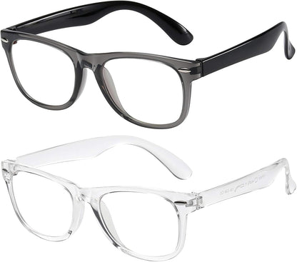 Kids Blue Light Blocking Glasses Girls Boys 2 Pack, Computer Video Gaming Glasses for Kids Girls Boys Age 3-10,Anti Blue Light & Headache (Transparent Black + Transparent)