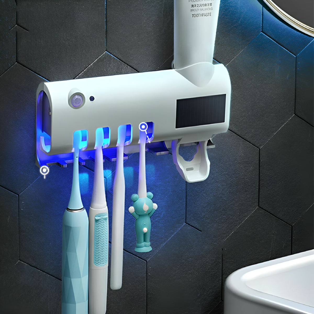 Toothbrush Sanitizer,Uv Toothbrush Holder Wall Mounted,Bathroom Toothbrush Sanitizer,With 4 Slots and 1 Automatic Toothpaste Dispenser,For Electric / Regular Toothbrush