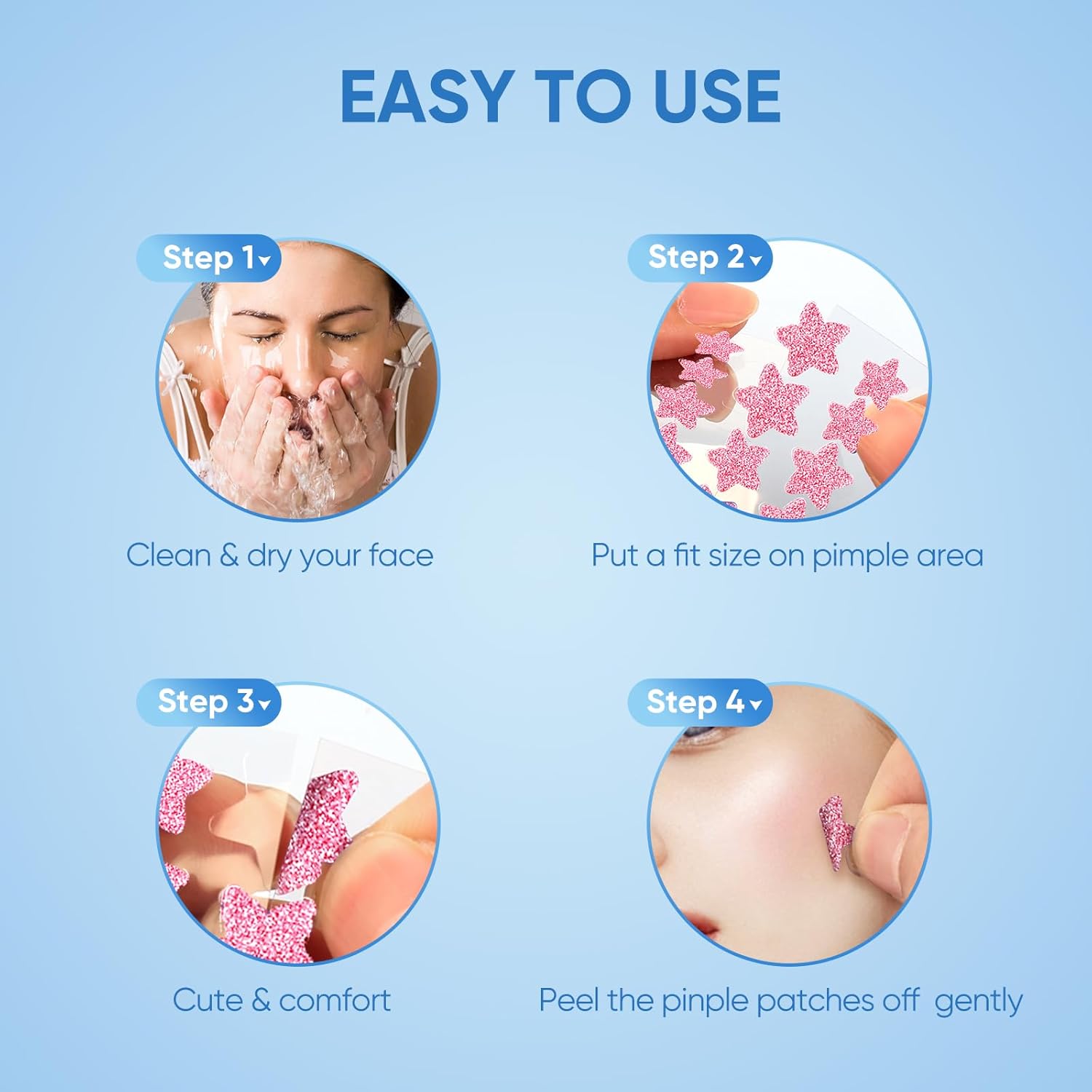 Pimple Patches for Face, Hydrocolloid Acne Patches, Sparkling Star Zit Covers, Colorful Spot Stickers with Tea Tree, Salicylic Acid & Cica Oil| 3 Sizes (10Mm, 12Mm & 14Mm) |240 Count