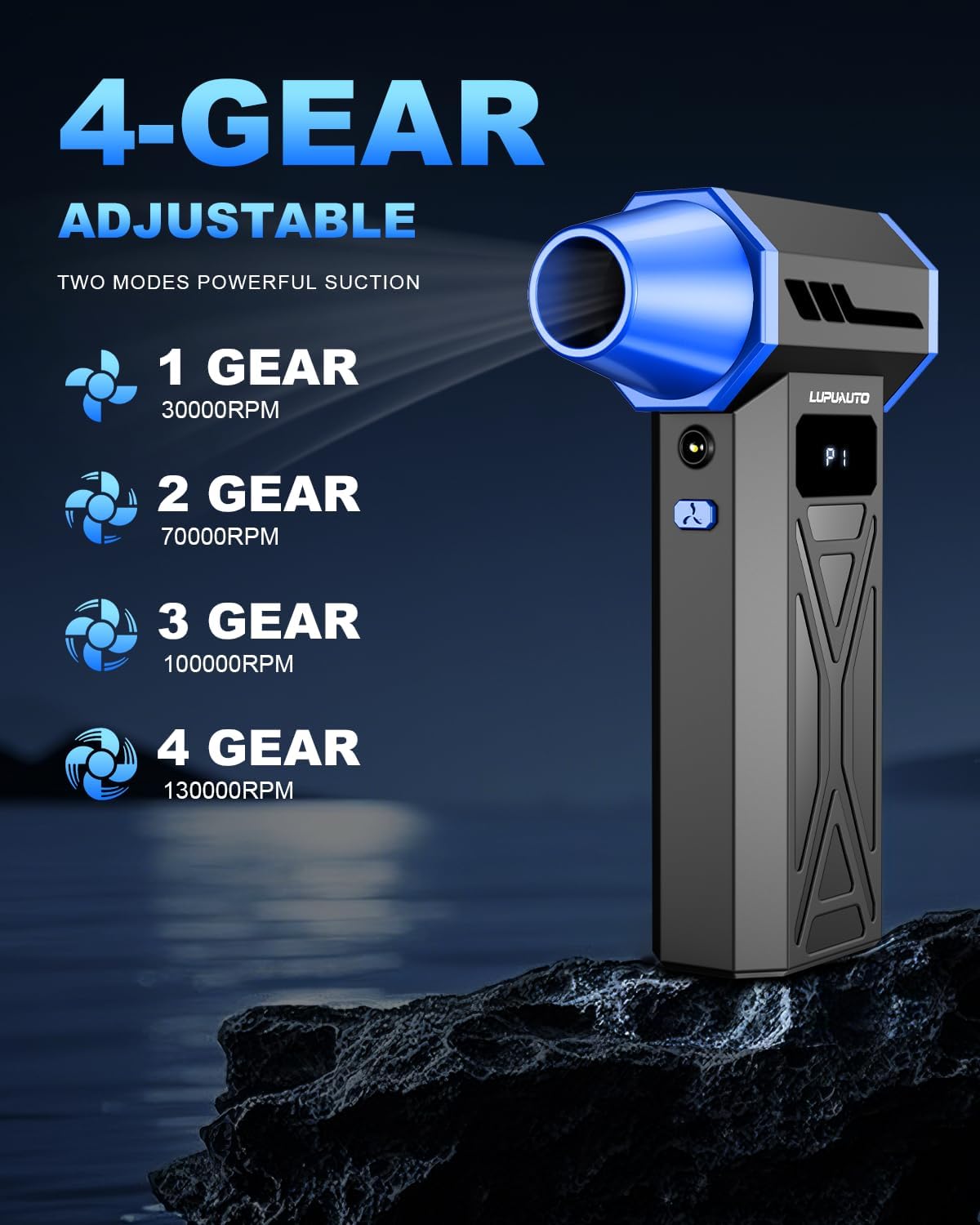 Compressed Air Duster, Super Power Turbo Fan, 130000RPM Electric Air Duster Violent Fan, 4 Gears Adjustable Turbo Jetfan, Handheld Mini Blower for Computer, Keyboard, Outdoor, House and Car