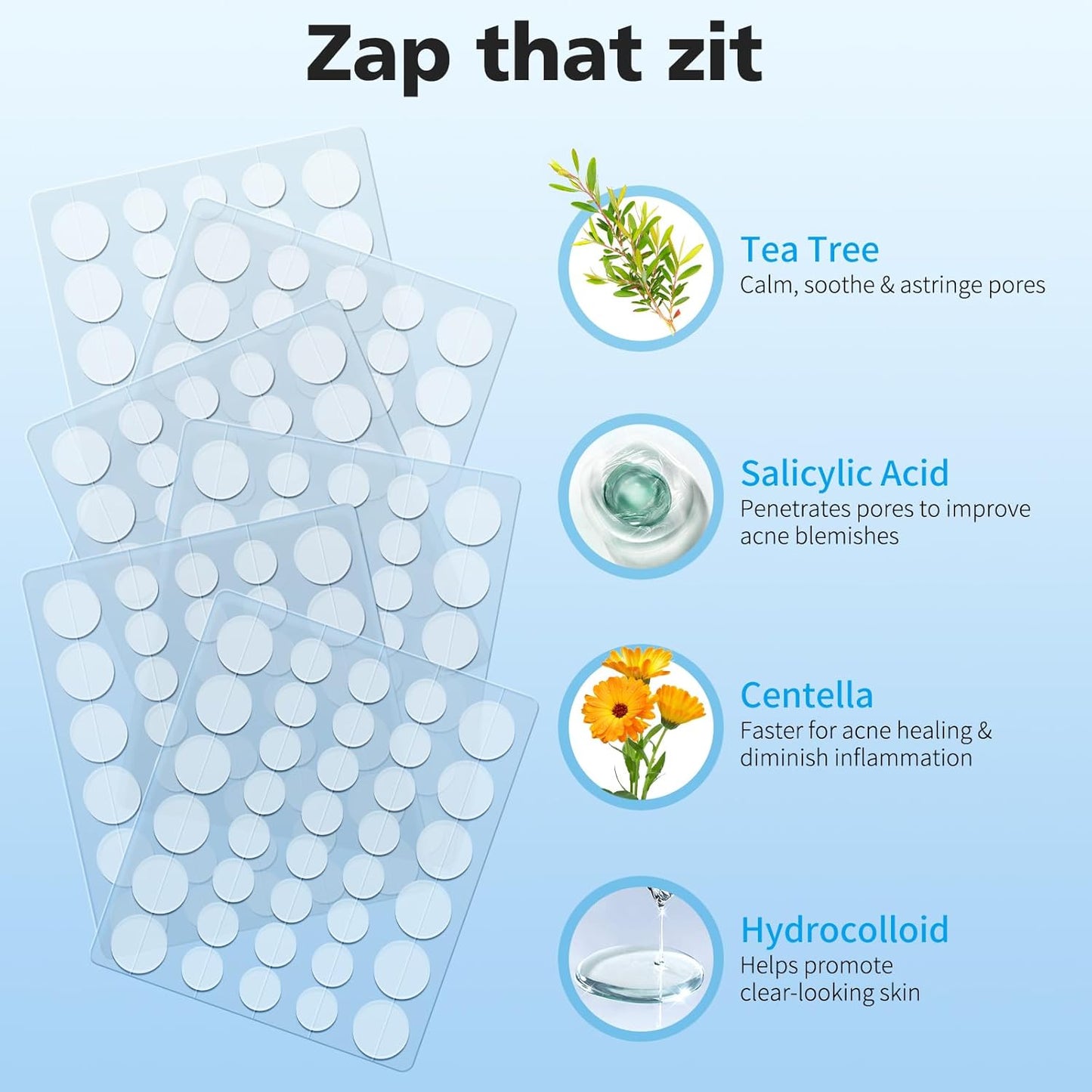 Pimple Patches for Face, Hydrocolloid Acne Patches, Cute round Shape Zit Covers, Spot Stickers with Tea Tree, Salicylic Acid & Cica Oil| 2 Sizes (9Mm, 12Mm) |288 Count | Cute round Shape
