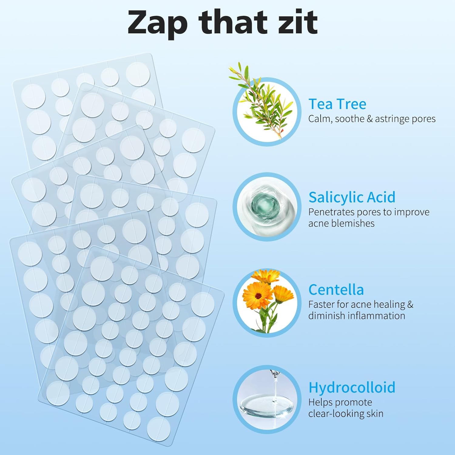 Pimple Patches for Face, Hydrocolloid Acne Patches, Cute round Shape Zit Covers, Spot Stickers with Tea Tree, Salicylic Acid & Cica Oil| 2 Sizes (9Mm, 12Mm) |288 Count | Cute round Shape