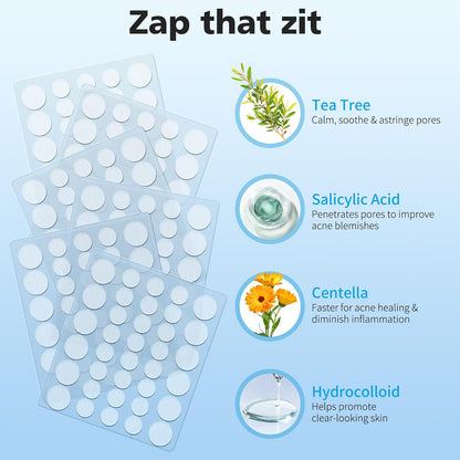 Pimple Patches for Face, Hydrocolloid Acne Patches, Cute round Shape Zit Covers, Spot Stickers with Tea Tree, Salicylic Acid & Cica Oil| 2 Sizes (9Mm, 12Mm) |288 Count | Cute round Shape