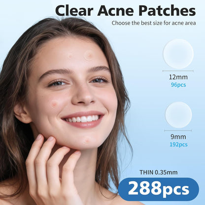 Pimple Patches for Face, Hydrocolloid Acne Patches, Cute round Shape Zit Covers, Spot Stickers with Tea Tree, Salicylic Acid & Cica Oil| 2 Sizes (9Mm, 12Mm) |288 Count | Cute round Shape