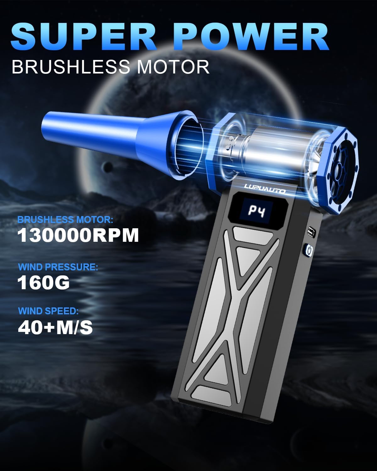 Compressed Air Duster, Super Power Turbo Fan, 130000RPM Electric Air Duster Violent Fan, 4 Gears Adjustable Turbo Jetfan, Handheld Mini Blower for Computer, Keyboard, Outdoor, House and Car
