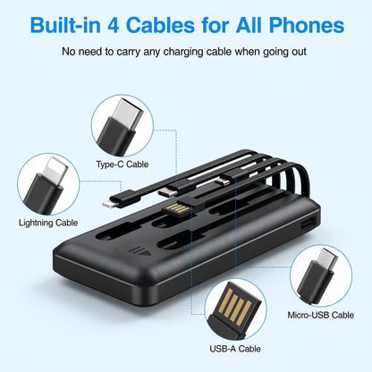 20000Mah Power Bank Portable Charger with Cables Compatible for Iphone, Android Cell Phone