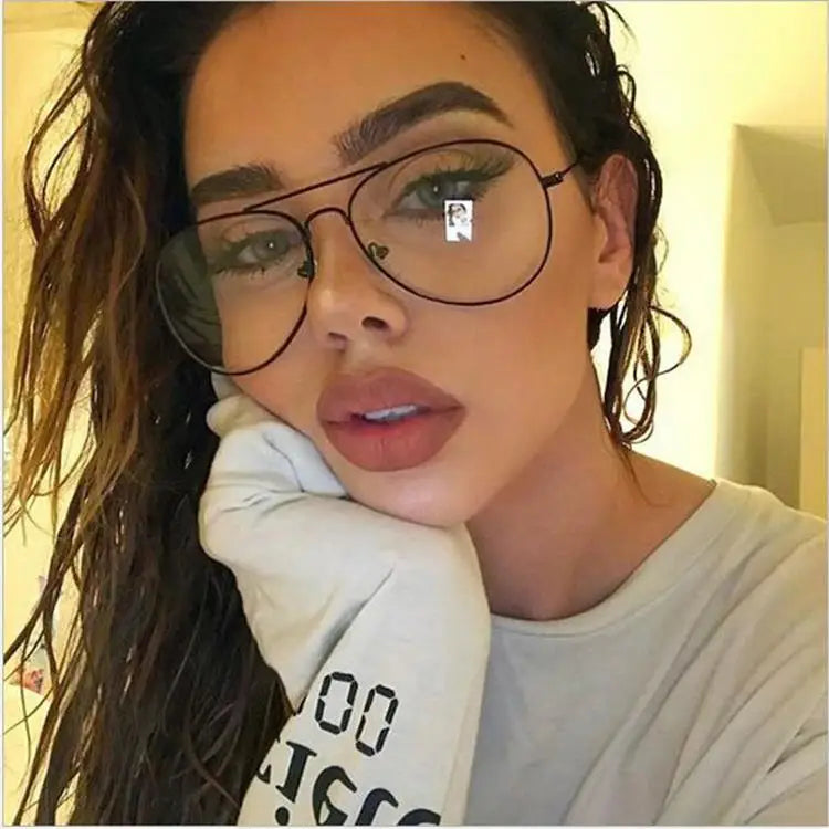 Transparent Women'S Glasses Pilot Glasses Black Frame Spectacle Frame Clear Lens Fake Glasses Feminino Oculos Eyeglasses