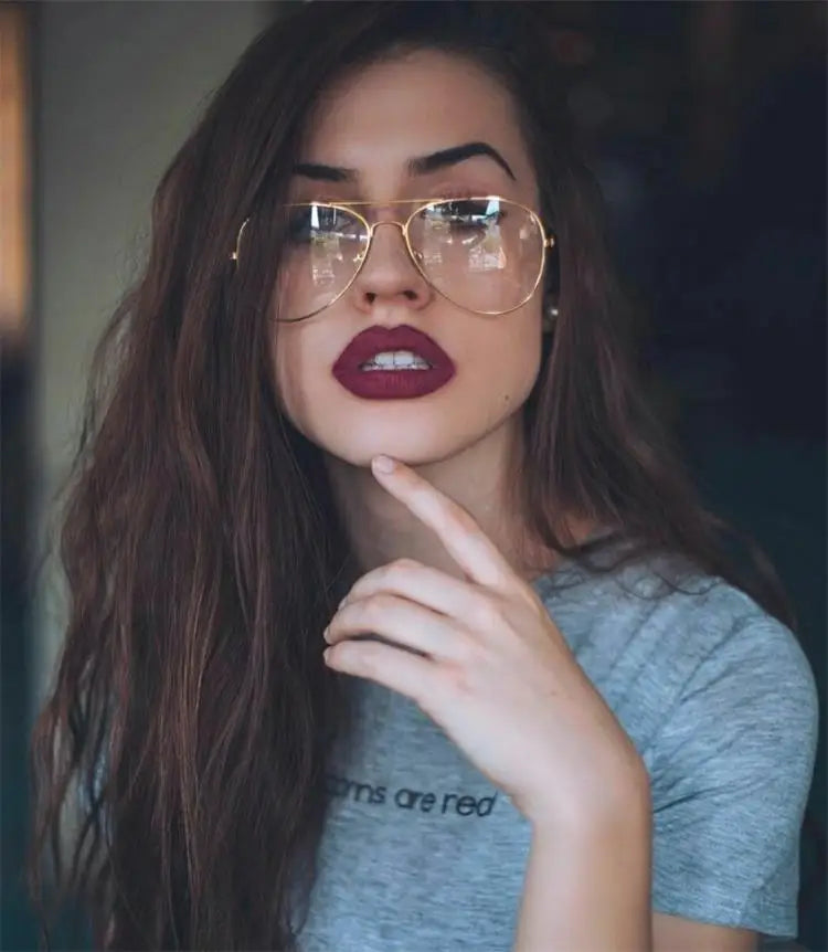 Transparent Women'S Glasses Pilot Glasses Black Frame Spectacle Frame Clear Lens Fake Glasses Feminino Oculos Eyeglasses