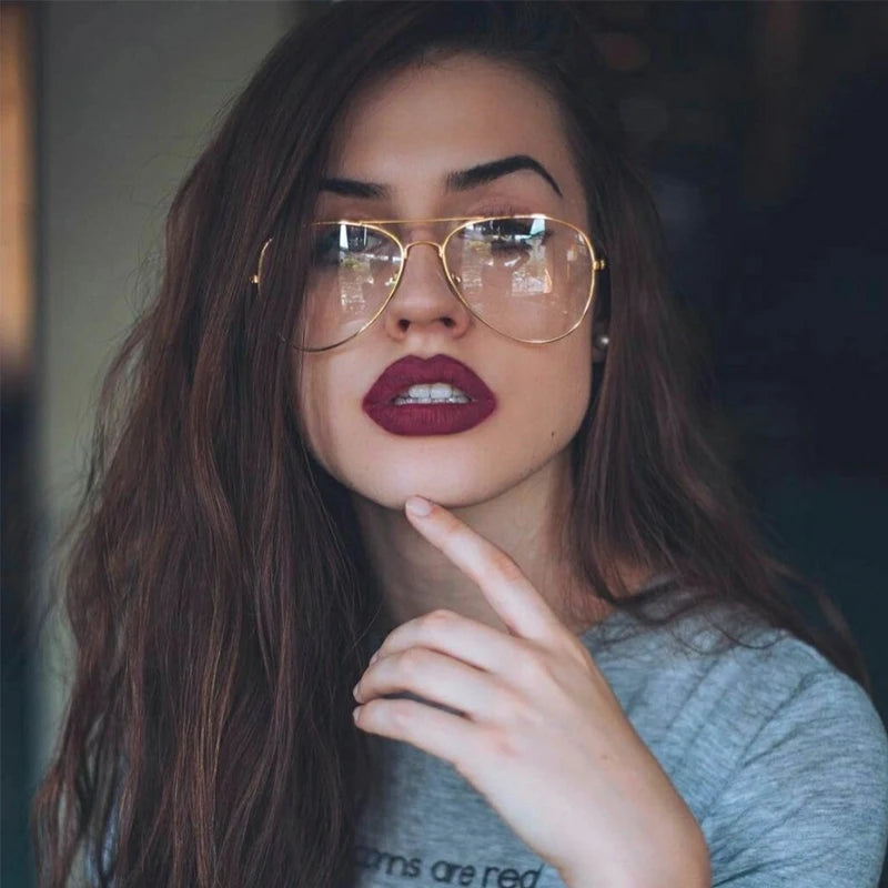 Transparent Women'S Glasses Pilot Glasses Black Frame Spectacle Frame Clear Lens Fake Glasses Feminino Oculos Eyeglasses