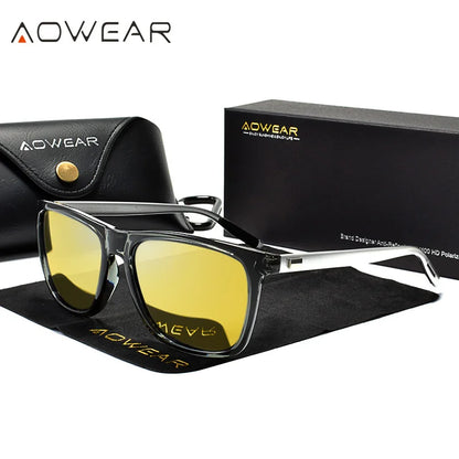 HD Night Vision Glasses Men Aluminium Yellow Lens Sunglasses Men Polarized Night Safe Driving Goggles Oculos Gafas De Sol