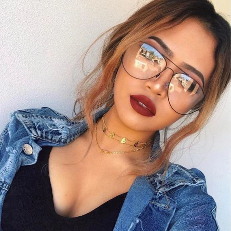 Transparent Women'S Glasses Pilot Glasses Black Frame Spectacle Frame Clear Lens Fake Glasses Feminino Oculos Eyeglasses