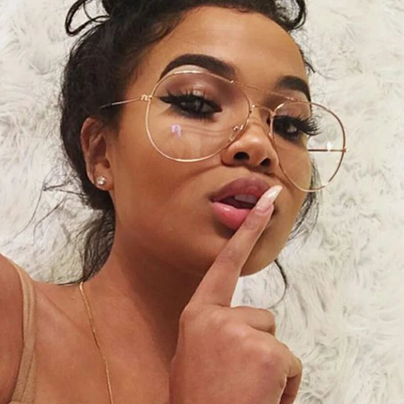 Transparent Women'S Glasses Pilot Glasses Black Frame Spectacle Frame Clear Lens Fake Glasses Feminino Oculos Eyeglasses