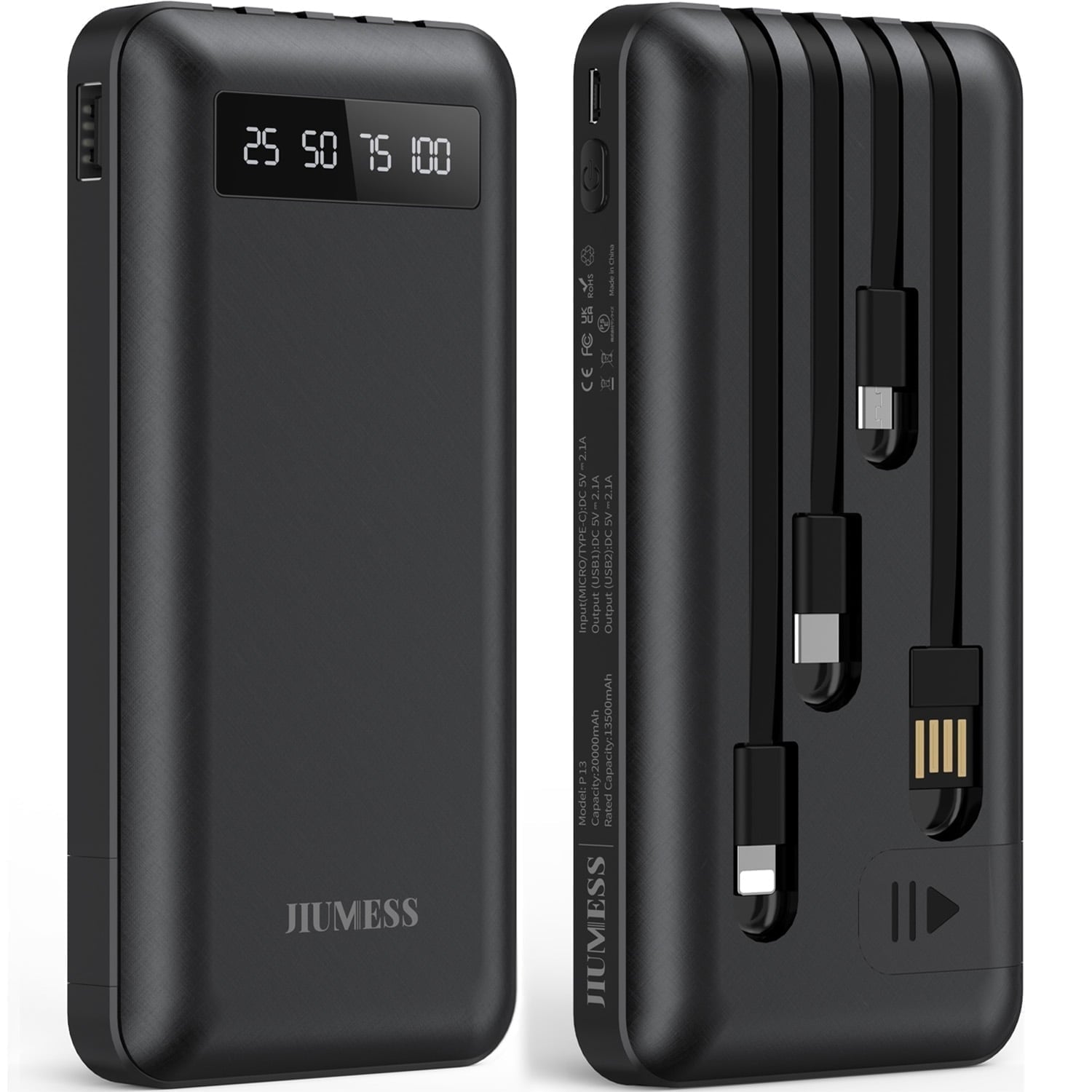 20000Mah Power Bank Portable Charger with Cables Compatible for Iphone, Android Cell Phone