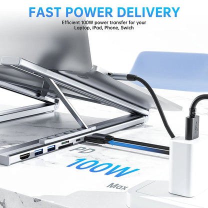 8-In-1 Bracket Docking Station Aluminium Alloy Laptop Holder Hub TYPE-C to HDMI Adapter 4K PD100W USB3.0 5Gbps Hub USB Splitter