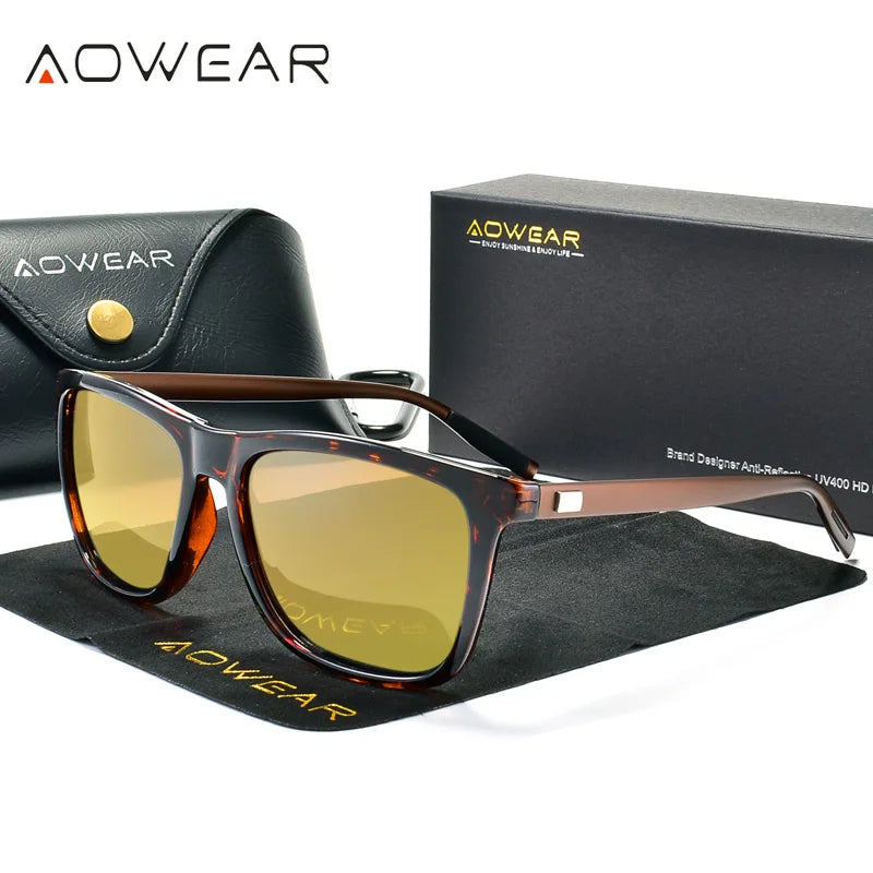 HD Night Vision Glasses Men Aluminium Yellow Lens Sunglasses Men Polarized Night Safe Driving Goggles Oculos Gafas De Sol