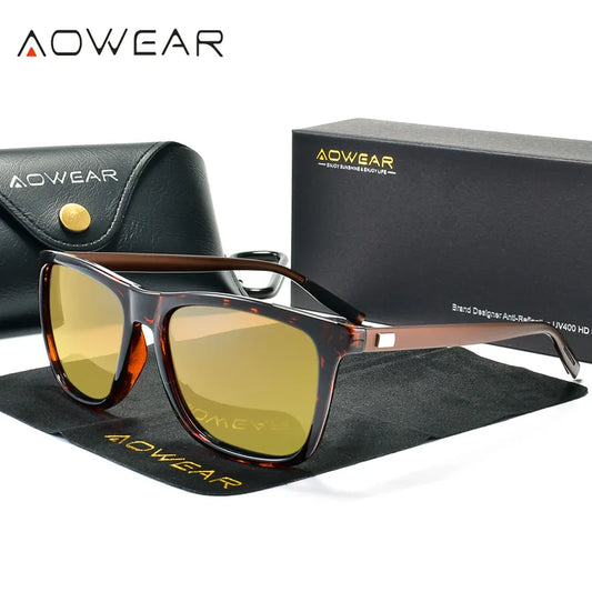 HD Night Vision Glasses Men Aluminium Yellow Lens Sunglasses Men Polarized Night Safe Driving Goggles Oculos Gafas De Sol