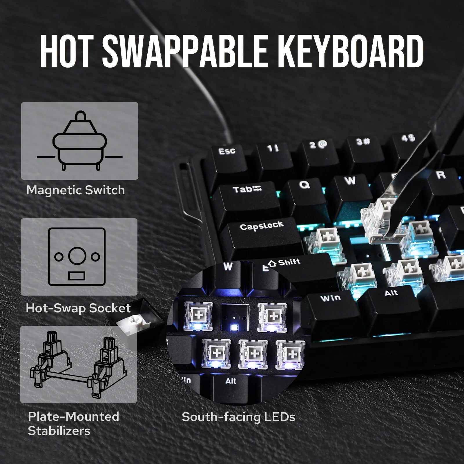 WIN60 HE/WIN60 HE MAX 60% Hot-Swap Tray-Mount Structure Wired Mechanical Keyboard with Hall Effect Magnetic Switch