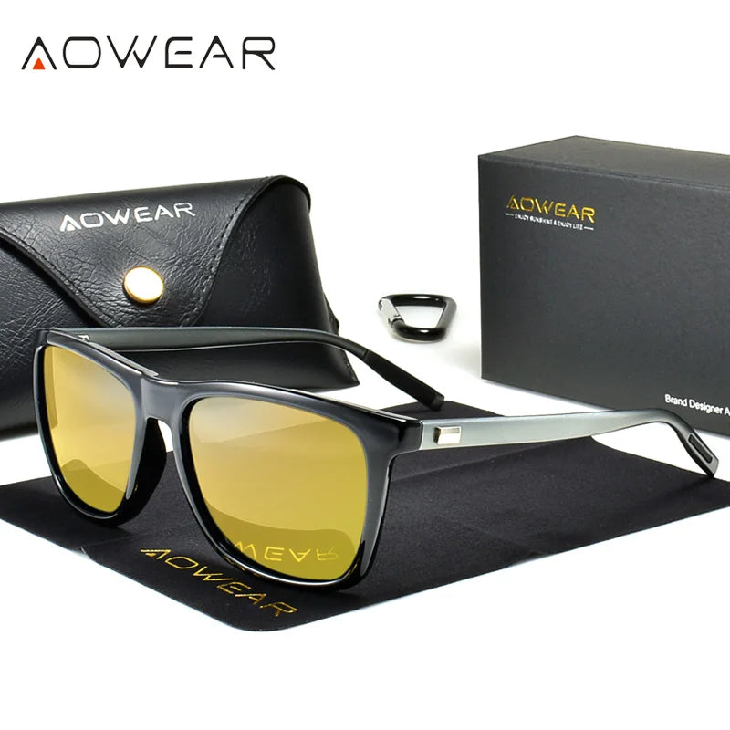 HD Night Vision Glasses Men Aluminium Yellow Lens Sunglasses Men Polarized Night Safe Driving Goggles Oculos Gafas De Sol