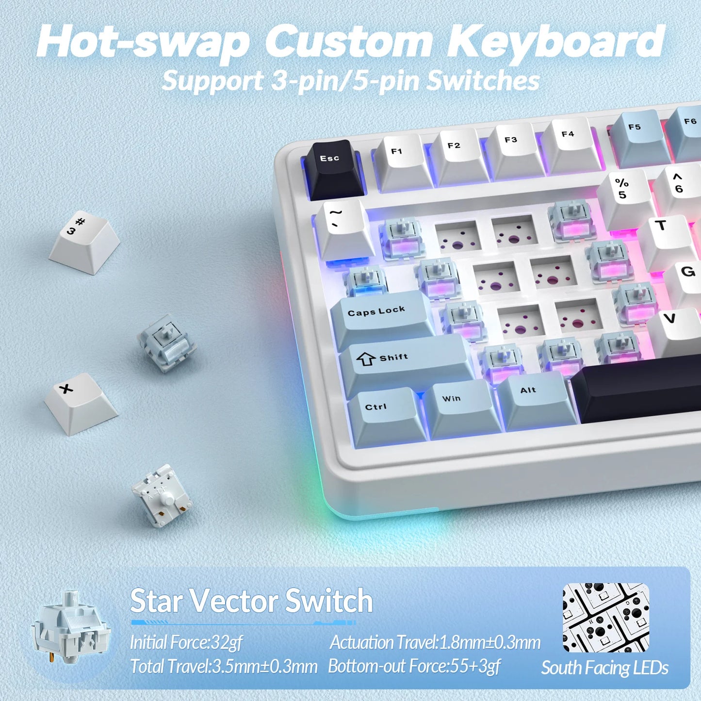 S75Pro Wireless Keyboard Tri-Mode RGB Gaming Keyboard Hot Swap PBT Keycaps with Macro Software