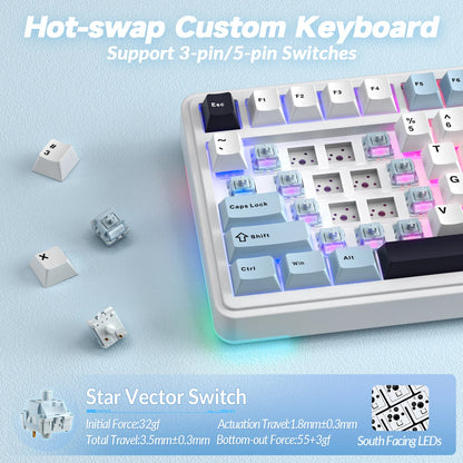 S75Pro Wireless Keyboard Tri-Mode RGB Gaming Keyboard Hot Swap PBT Keycaps with Macro Software