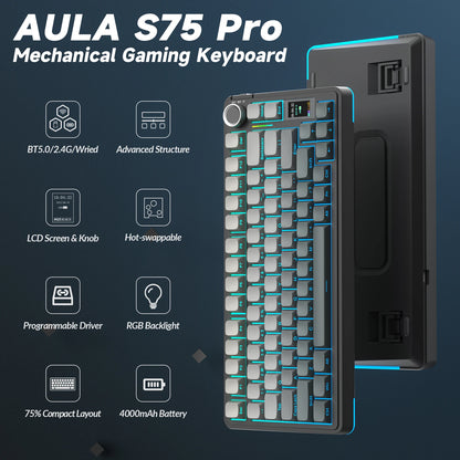 S75Pro Wireless Keyboard Tri-Mode RGB Gaming Keyboard Hot Swap PBT Keycaps with Macro Software