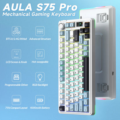 S75Pro Wireless Keyboard Tri-Mode RGB Gaming Keyboard Hot Swap PBT Keycaps with Macro Software