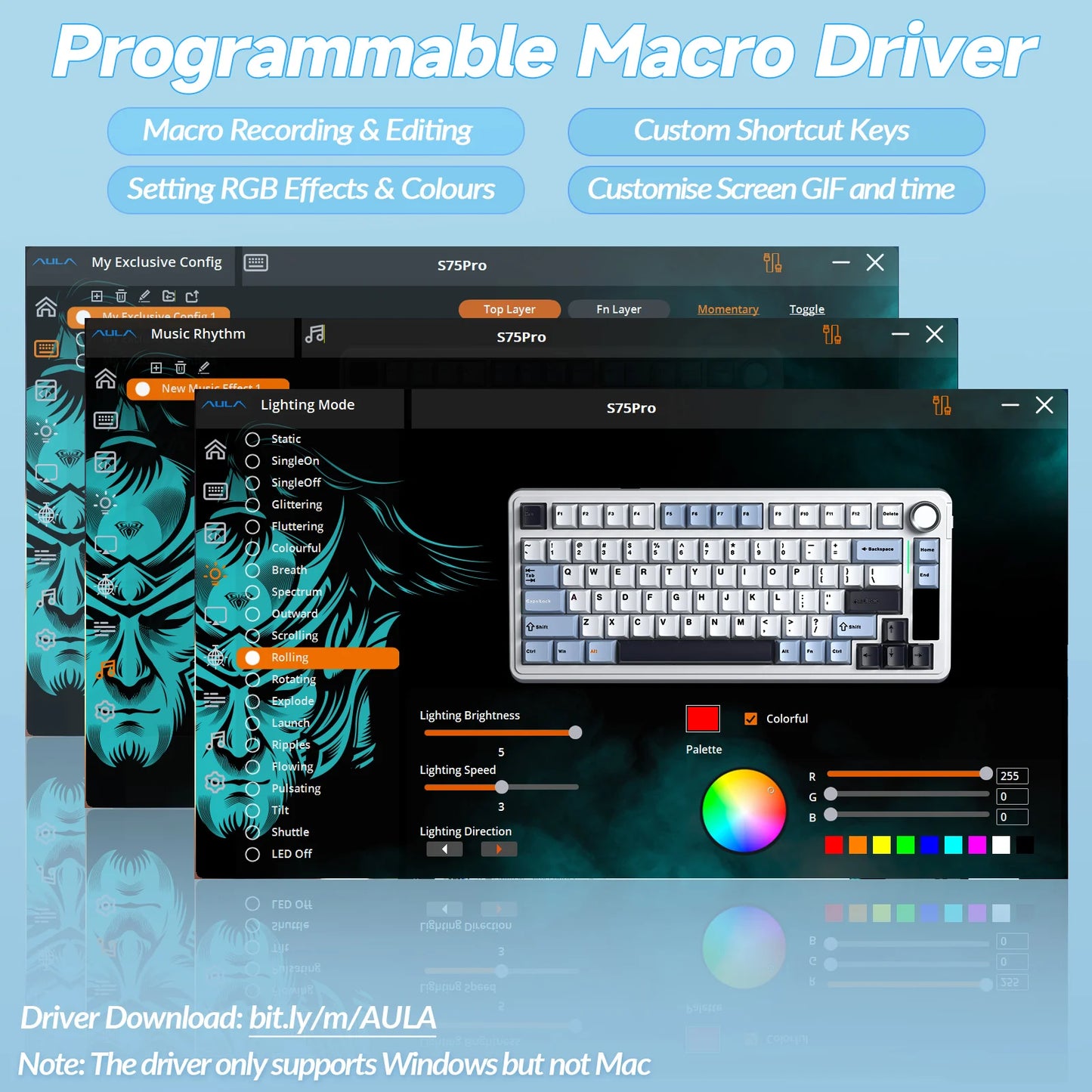 S75Pro Wireless Keyboard Tri-Mode RGB Gaming Keyboard Hot Swap PBT Keycaps with Macro Software