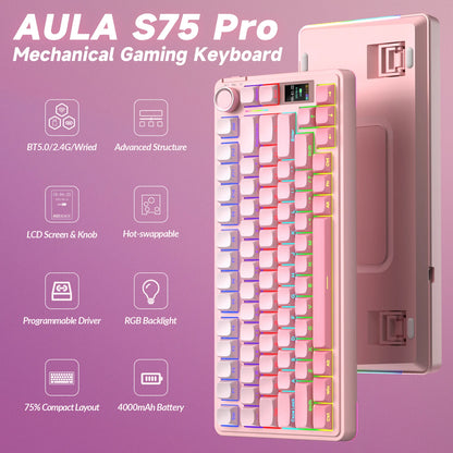 S75Pro Wireless Keyboard Tri-Mode RGB Gaming Keyboard Hot Swap PBT Keycaps with Macro Software