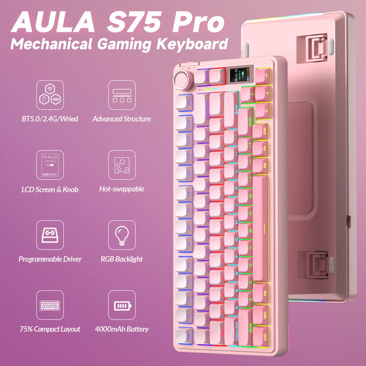 S75Pro Wireless Keyboard Tri-Mode RGB Gaming Keyboard Hot Swap PBT Keycaps with Macro Software