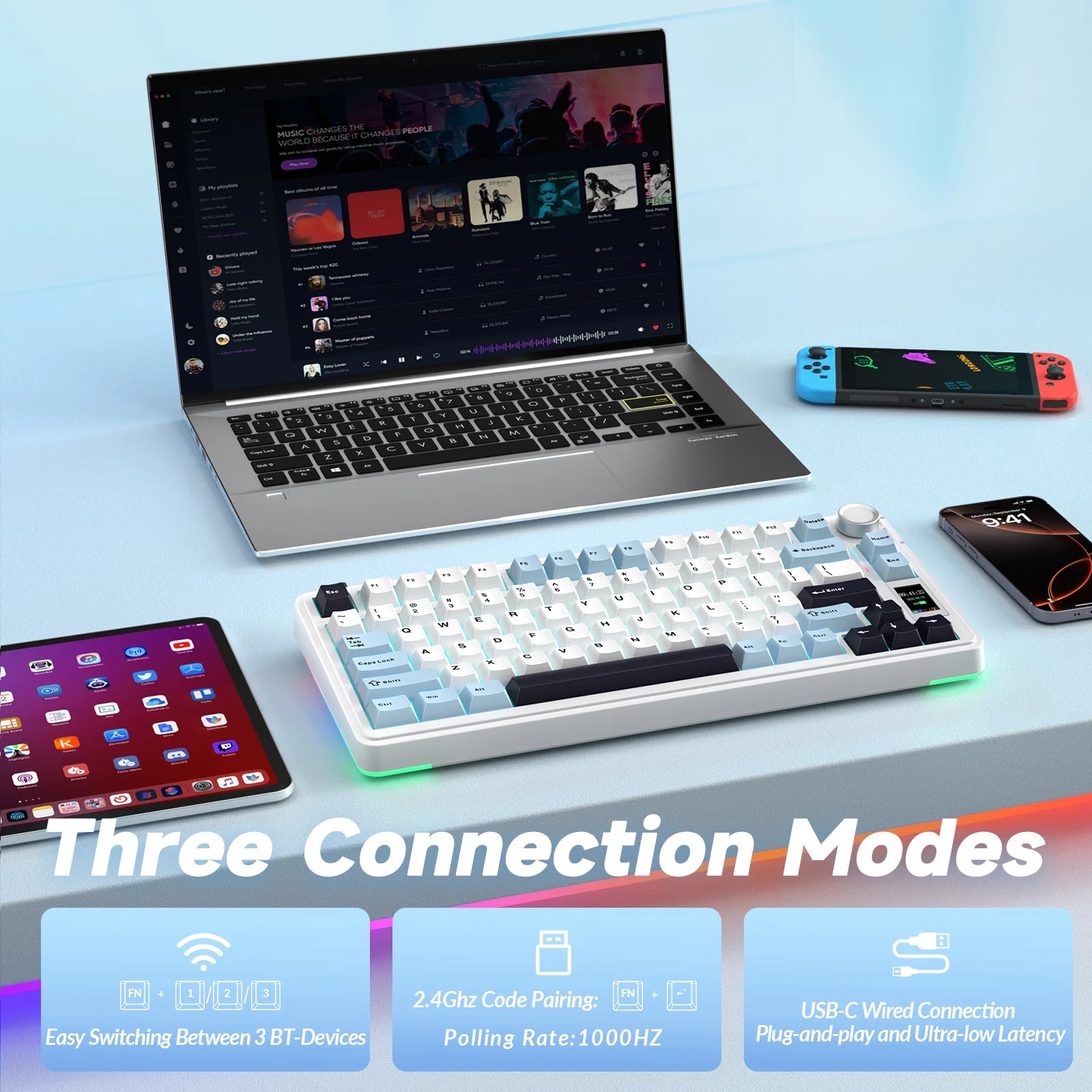 S75Pro Wireless Keyboard Tri-Mode RGB Gaming Keyboard Hot Swap PBT Keycaps with Macro Software