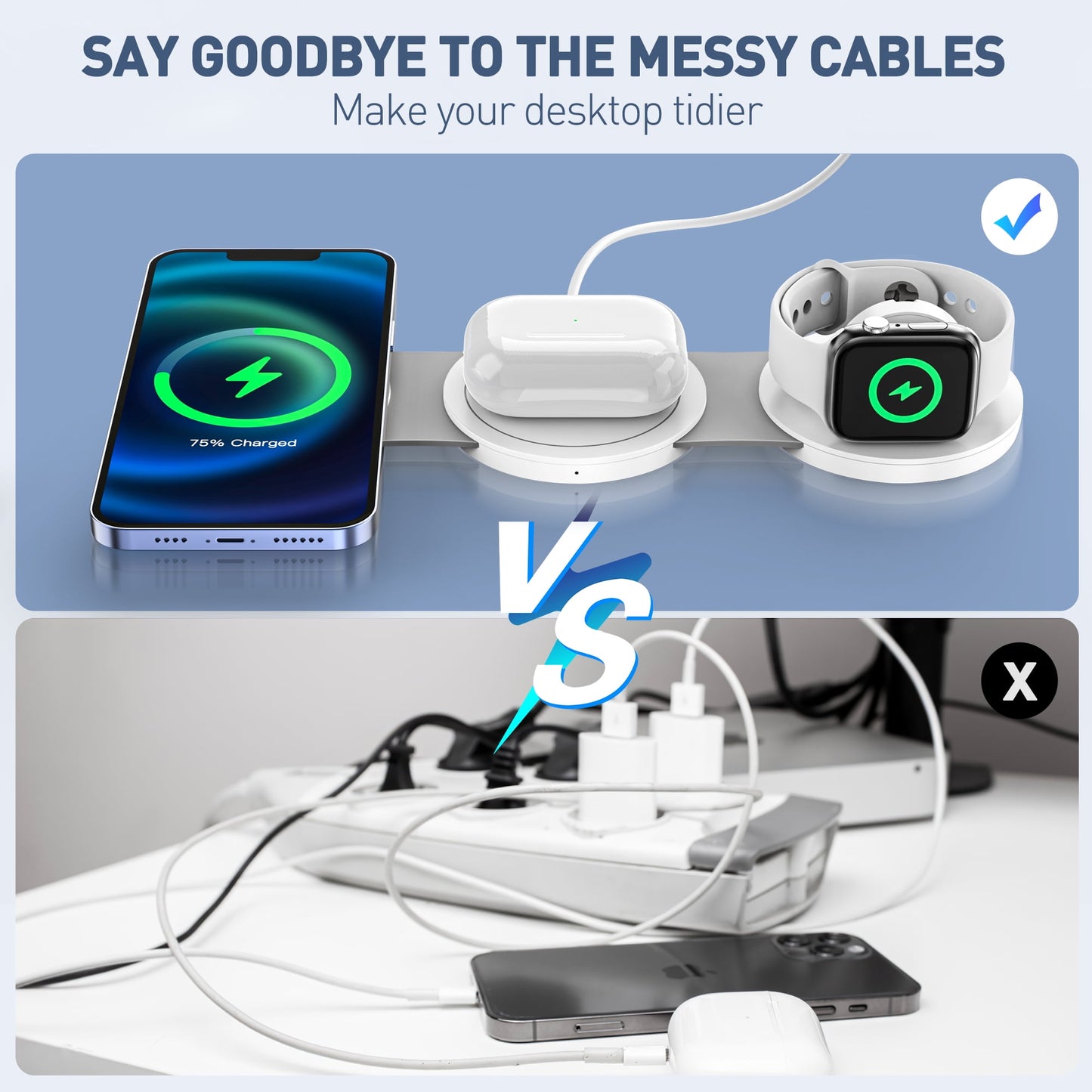 Wireless Charger for Iphone, 3 in 1 Charging Station for Iphone Devices, 15W Fast Wireless Charger Stand for Iphone 16 15 14 13 12 Pro Max, Charging Pad for Airpods 3/2/Pro, Iwatch 9/8/7/6/SE/5/4