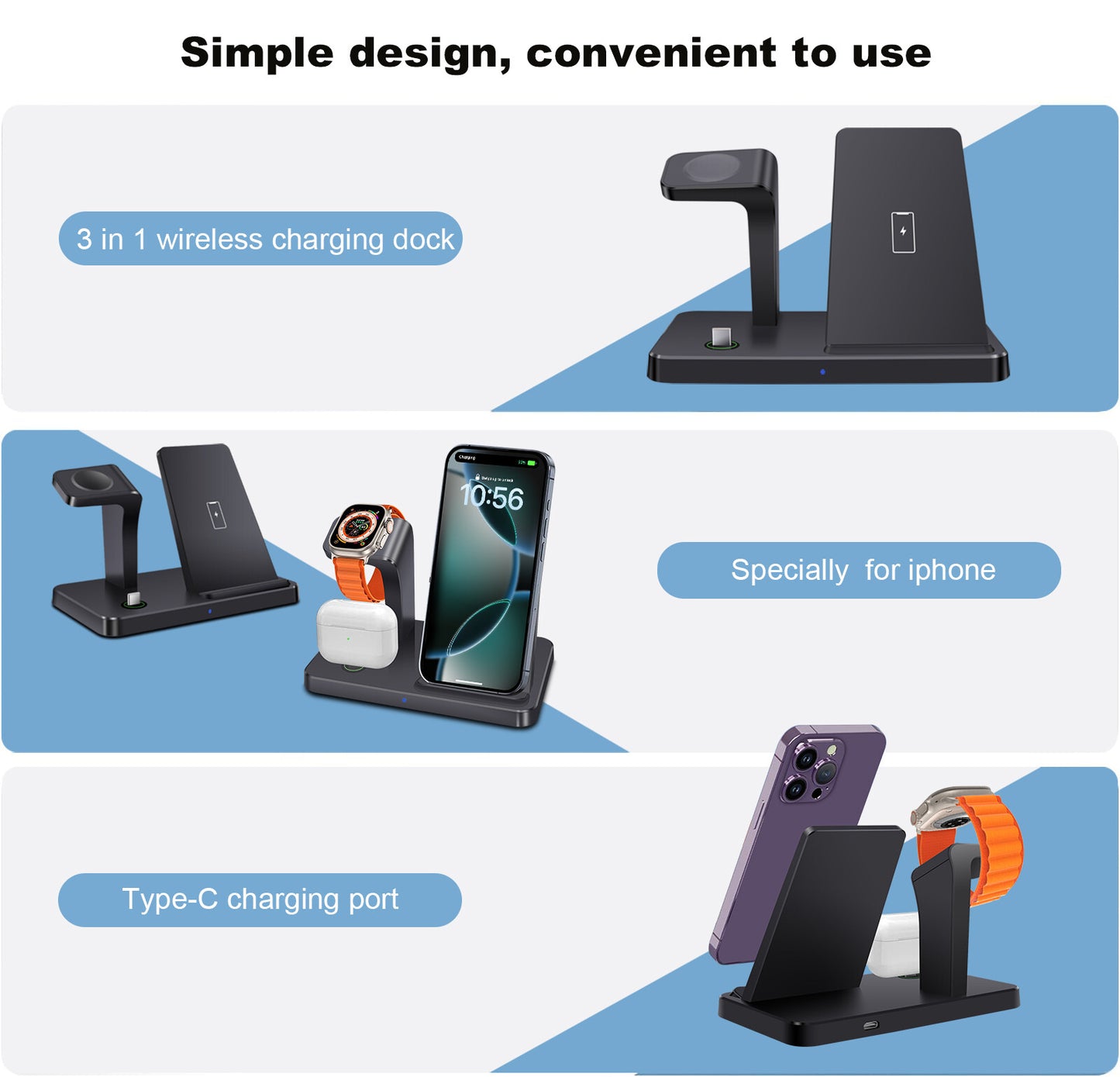 3In1 15W Fast Wireless Charger Dock Station for Apple Watch 11 10 9 Iphone 17 16