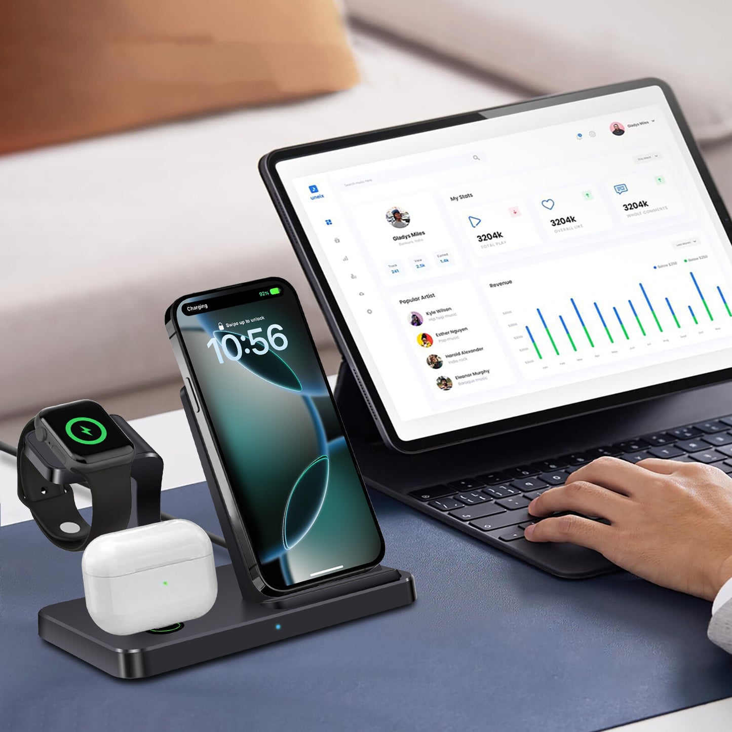 3In1 15W Fast Wireless Charger Dock Station for Apple Watch 11 10 9 Iphone 17 16