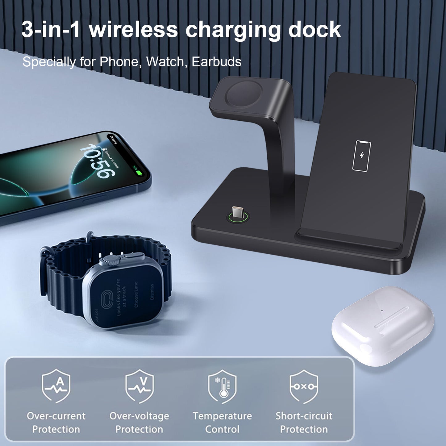 3In1 15W Fast Wireless Charger Dock Station for Apple Watch 11 10 9 Iphone 17 16