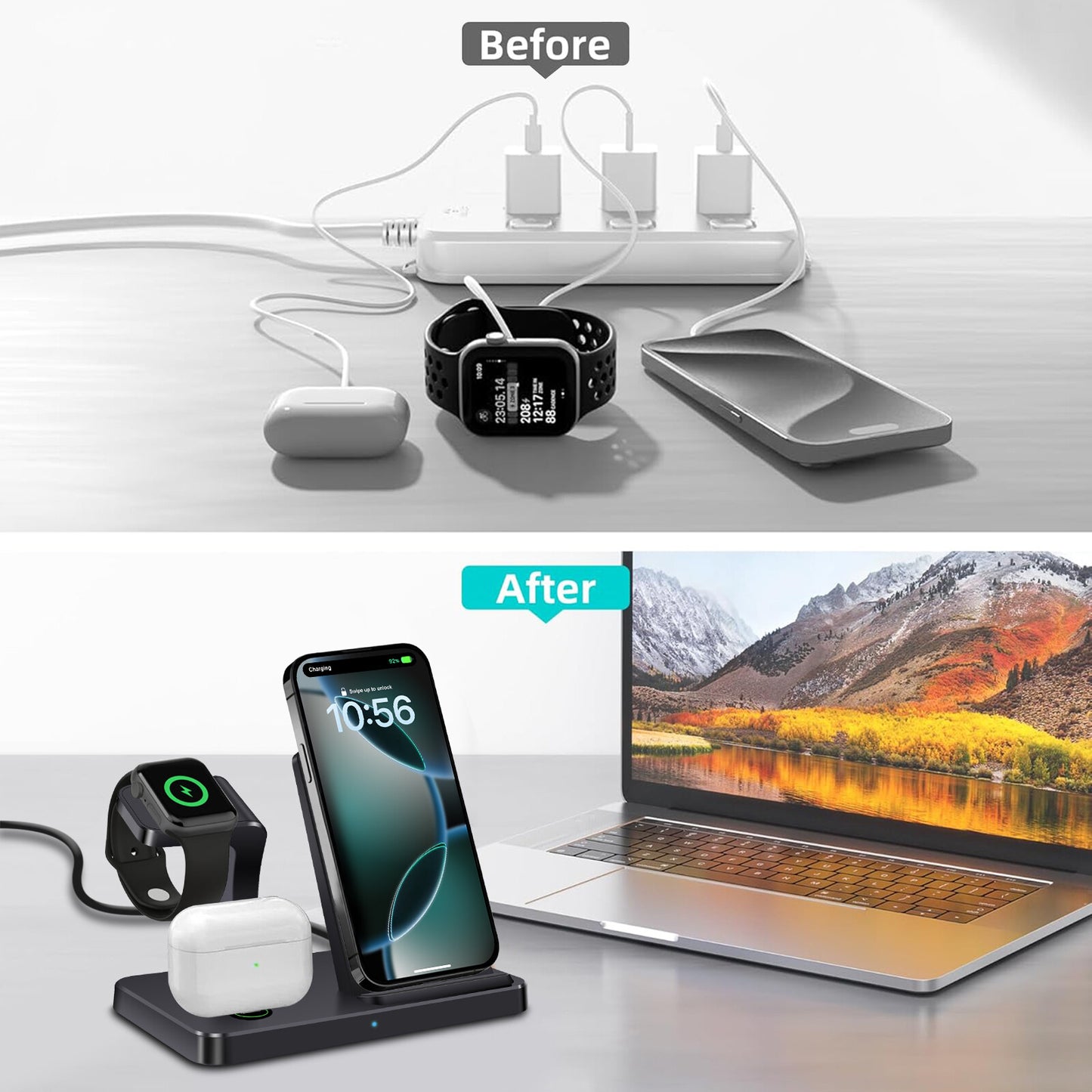 3In1 15W Fast Wireless Charger Dock Station for Apple Watch 11 10 9 Iphone 17 16