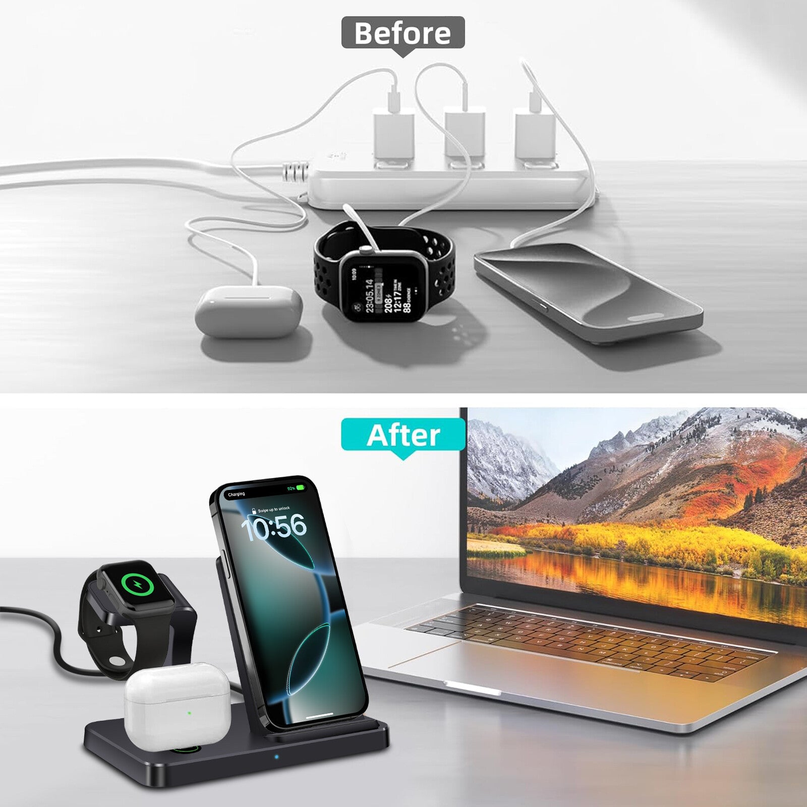 3In1 15W Fast Wireless Charger Dock Station for Apple Watch 11 10 9 Iphone 17 16