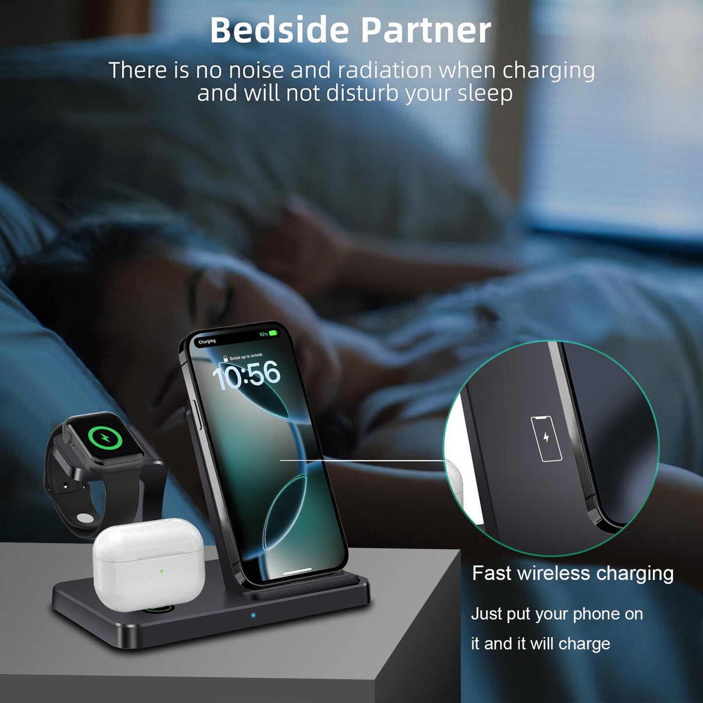 3In1 15W Fast Wireless Charger Dock Station for Apple Watch 11 10 9 Iphone 17 16